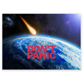Поздравительная открытка с принтом Без паники, метеорит в Кировске, 100% бумага | плотность бумаги 280 г/м2, матовая, на обратной стороне линовка и место для марки
 | do not panic | dont panic | апокалипсис | без паники | взрыв | гибель | земля | классная | комета | конец света | космос | крутая | метеорит | не надо | прикол | прикольная надпись | ужас