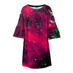 Детское платье 3D с принтом Розовый космос в Кировске, 100% полиэстер | прямой силуэт, чуть расширенный к низу. Круглая горловина, на рукавах — воланы | Тематика изображения на принте: nebula | space | star | вселенная | звезды | земля | космический | космос | планеты | плеяды | пространство | созвездие