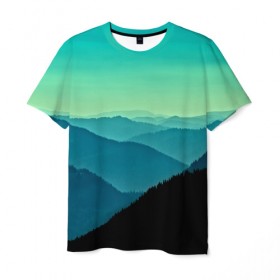 Мужская футболка 3D с принтом Туманный лес в Кировске, 100% полиэфир | прямой крой, круглый вырез горловины, длина до линии бедер | 