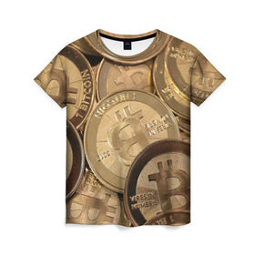 Женская футболка 3D с принтом Bitcoin в Кировске, 100% полиэфир ( синтетическое хлопкоподобное полотно) | прямой крой, круглый вырез горловины, длина до линии бедер | bitcoin | деньги | криптовалюта