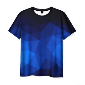 Мужская футболка 3D с принтом Синие полигоны в Кировске, 100% полиэфир | прямой крой, круглый вырез горловины, длина до линии бедер | абстракция | бумага | геометрия | грани | изгиб | линии | полигоны | полосы | постель | розовый | сочетания | текстура | треугольники