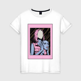 Женская футболка хлопок с принтом Без лица в Кировске, 100% хлопок | прямой крой, круглый вырез горловины, длина до линии бедер, слегка спущенное плечо | без лица | девушка | лицо в руках | розовые волосы