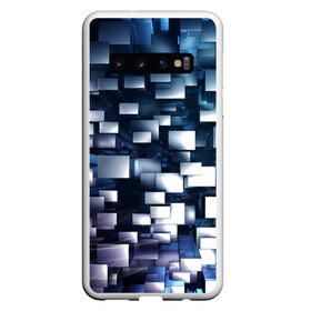 Чехол для Samsung Galaxy S10 с принтом 3D куб в Кировске, Силикон | Область печати: задняя сторона чехла, без боковых панелей | Тематика изображения на принте: абстракция | геометрия | квадраты | металлический | синие | стальные | текстура | фигуры