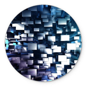 Коврик круглый с принтом 3D куб в Кировске, резина и полиэстер | круглая форма, изображение наносится на всю лицевую часть | абстракция | геометрия | квадраты | металлический | синие | стальные | текстура | фигуры