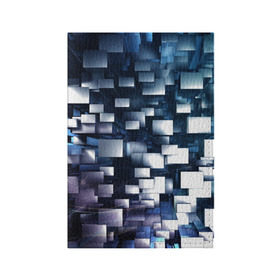 Обложка для паспорта матовая кожа с принтом 3D куб в Кировске, натуральная матовая кожа | размер 19,3 х 13,7 см; прозрачные пластиковые крепления | абстракция | геометрия | квадраты | металлический | синие | стальные | текстура | фигуры