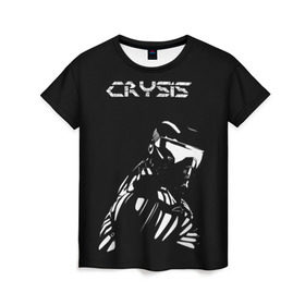Женская футболка 3D с принтом CRYSIS в Кировске, 100% полиэфир ( синтетическое хлопкоподобное полотно) | прямой крой, круглый вырез горловины, длина до линии бедер | crysis | другие | игра | крайзис | кризис | надпись | прикольные | пророк | черно белый