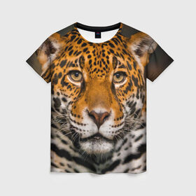 Женская футболка 3D с принтом Jaguar в Кировске, 100% полиэфир ( синтетическое хлопкоподобное полотно) | прямой крой, круглый вырез горловины, длина до линии бедер | глаза | дикая кошка | кошка | леопард | сафари | хищник | ягуар