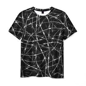 Мужская футболка 3D с принтом Колючая проволка в Кировске, 100% полиэфир | прямой крой, круглый вырез горловины, длина до линии бедер | белый | гранж | забор | колючка | ограда | паттерн | черно белый | черный | шипы
