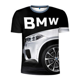 Мужская футболка 3D спортивная с принтом BMW белая в Кировске, 100% полиэстер с улучшенными характеристиками | приталенный силуэт, круглая горловина, широкие плечи, сужается к линии бедра | Тематика изображения на принте: bmw | x3 x4 x5 x6 x7 x8 | авто | автомобиль | блатная | бмв | бумер | бэха | иномарка | концерн | красивая | крутая | марка немецкая | машина | пацанский таз | прикольная | тачила | тачка