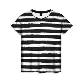 Женская футболка 3D с принтом Тельняшка в Кировске, 100% полиэфир ( синтетическое хлопкоподобное полотно) | прямой крой, круглый вырез горловины, длина до линии бедер | геометрия | зебра | линии | полосы | тельняшка | узор | черно белый
