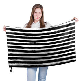 Флаг 3D с принтом Тельняшка в Кировске, 100% полиэстер | плотность ткани — 95 г/м2, размер — 67 х 109 см. Принт наносится с одной стороны | геометрия | зебра | линии | полосы | тельняшка | узор | черно белый