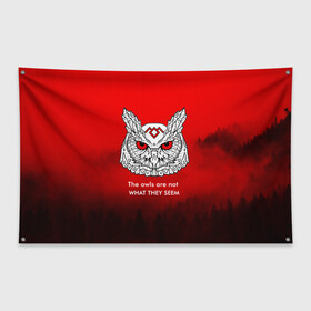 Флаг-баннер с принтом Twin Peaks в Кировске, 100% полиэстер | размер 67 х 109 см, плотность ткани — 95 г/м2; по краям флага есть четыре люверса для крепления | twin peaks твин пикс | девид линч | лес | лора палмер | сова | туман