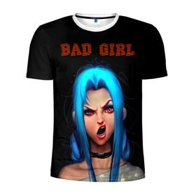 Мужская футболка 3D спортивная с принтом Bad Girl в Кировске, 100% полиэстер с улучшенными характеристиками | приталенный силуэт, круглая горловина, широкие плечи, сужается к линии бедра | Тематика изображения на принте: 3d | girl | девушка | прикольные | рок | синие волосы | скандалистка | эмо