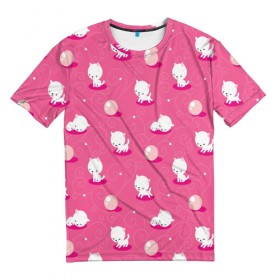 Мужская футболка 3D с принтом Милые котики в Кировске, 100% полиэфир | прямой крой, круглый вырез горловины, длина до линии бедер | кот | котики | кошка | милые | розовая | яркая