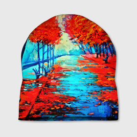 Шапка 3D с принтом Autumn в Кировске, 100% полиэстер | универсальный размер, печать по всей поверхности изделия | 3d | вода | деревья | другие | желтый | живопись | картинка | краски | листья | осень | пейзаж | прикольные | природа | река | рисунок | яркие