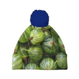 Шапка 3D c помпоном с принтом Крыжовник в Кировске, 100% полиэстер | универсальный размер, печать по всей поверхности изделия | еда | зеленый | крыжовник | растения | текстура | фрукты | ягоды
