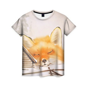 Женская футболка 3D с принтом Сон в Кировске, 100% полиэфир ( синтетическое хлопкоподобное полотно) | прямой крой, круглый вырез горловины, длина до линии бедер | fox | red | лиса | лисенок | рыжая