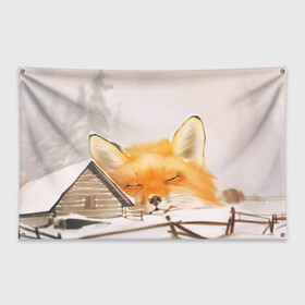 Флаг-баннер с принтом Сон в Кировске, 100% полиэстер | размер 67 х 109 см, плотность ткани — 95 г/м2; по краям флага есть четыре люверса для крепления | fox | red | лиса | лисенок | рыжая