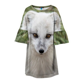 Детское платье 3D с принтом White Fox в Кировске, 100% полиэстер | прямой силуэт, чуть расширенный к низу. Круглая горловина, на рукавах — воланы | Тематика изображения на принте: fox | red | лиса | лисенок | рыжая