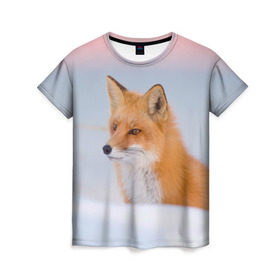 Женская футболка 3D с принтом Morning в Кировске, 100% полиэфир ( синтетическое хлопкоподобное полотно) | прямой крой, круглый вырез горловины, длина до линии бедер | fox | red | лиса | лисенок | рыжая