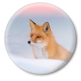 Значок с принтом Morning в Кировске,  металл | круглая форма, металлическая застежка в виде булавки | fox | red | лиса | лисенок | рыжая