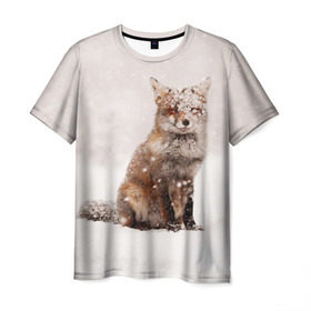 Мужская футболка 3D с принтом Snow в Кировске, 100% полиэфир | прямой крой, круглый вырез горловины, длина до линии бедер | Тематика изображения на принте: fox | red | лиса | лисенок | рыжая