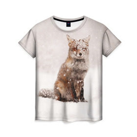 Женская футболка 3D с принтом Snow в Кировске, 100% полиэфир ( синтетическое хлопкоподобное полотно) | прямой крой, круглый вырез горловины, длина до линии бедер | fox | red | лиса | лисенок | рыжая