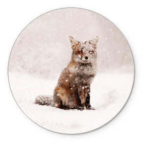 Коврик круглый с принтом Snow в Кировске, резина и полиэстер | круглая форма, изображение наносится на всю лицевую часть | fox | red | лиса | лисенок | рыжая