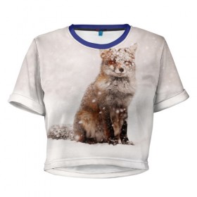 Женская футболка 3D укороченная с принтом Snow в Кировске, 100% полиэстер | круглая горловина, длина футболки до линии талии, рукава с отворотами | fox | red | лиса | лисенок | рыжая