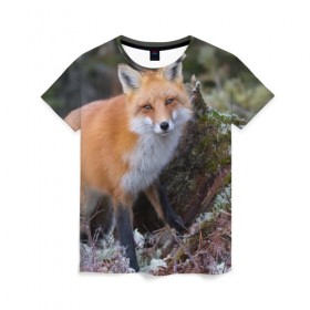 Женская футболка 3D с принтом Лес в Кировске, 100% полиэфир ( синтетическое хлопкоподобное полотно) | прямой крой, круглый вырез горловины, длина до линии бедер | fox | red | лиса | лисенок | рыжая
