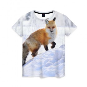 Женская футболка 3D с принтом Гора в Кировске, 100% полиэфир ( синтетическое хлопкоподобное полотно) | прямой крой, круглый вырез горловины, длина до линии бедер | fox | red | лиса | лисенок | рыжая