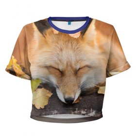 Женская футболка 3D укороченная с принтом Соня в Кировске, 100% полиэстер | круглая горловина, длина футболки до линии талии, рукава с отворотами | fox | red | лиса | лисенок | рыжая