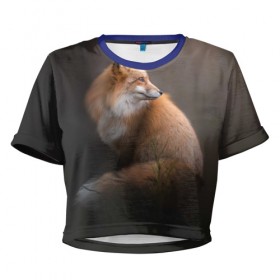 Женская футболка 3D укороченная с принтом Лиса в Кировске, 100% полиэстер | круглая горловина, длина футболки до линии талии, рукава с отворотами | fox | red | лиса | лисенок | рыжая
