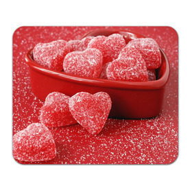 Коврик прямоугольный с принтом Мармеладные сердца в Кировске, натуральный каучук | размер 230 х 185 мм; запечатка лицевой стороны | еда | конфеты | красный | мармелад | сердечки | сладости