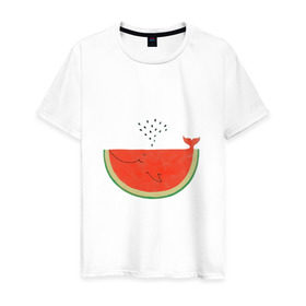Мужская футболка хлопок с принтом Кит Арбуз в Кировске, 100% хлопок | прямой крой, круглый вырез горловины, длина до линии бедер, слегка спущенное плечо. | арбуз | иллюзия | кит | лето | море | океан | принт | рыба | семечки | фонтан | фрукты | ягоды