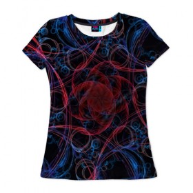 Женская футболка 3D с принтом Оптические линии в Кировске, 100% полиэфир ( синтетическое хлопкоподобное полотно) | прямой крой, круглый вырез горловины, длина до линии бедер | 3d | абстракция | другие | краска | линии | оптические | полосы | прикольные | разводы | узоры | фрактал | цветные | яркие