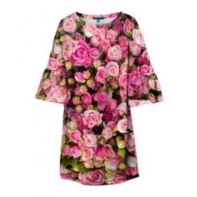 Детское платье 3D с принтом Розовый рай в Кировске, 100% полиэстер | прямой силуэт, чуть расширенный к низу. Круглая горловина, на рукавах — воланы | бутон | лепестки | роза | розовый | розочка | цветок | цветы