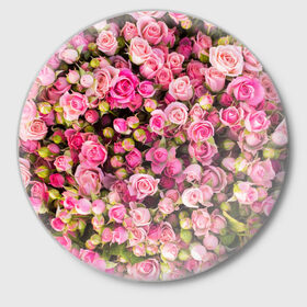 Значок с принтом Розовый рай в Кировске,  металл | круглая форма, металлическая застежка в виде булавки | бутон | лепестки | роза | розовый | розочка | цветок | цветы
