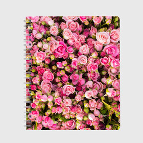 Тетрадь с принтом Розовый рай в Кировске, 100% бумага | 48 листов, плотность листов — 60 г/м2, плотность картонной обложки — 250 г/м2. Листы скреплены сбоку удобной пружинной спиралью. Уголки страниц и обложки скругленные. Цвет линий — светло-серый
 | Тематика изображения на принте: бутон | лепестки | роза | розовый | розочка | цветок | цветы