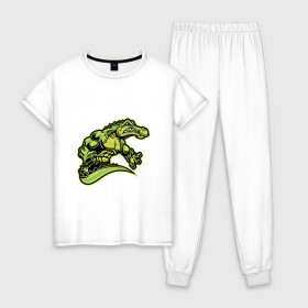 Женская пижама хлопок с принтом Крокодил в Кировске, 100% хлопок | брюки и футболка прямого кроя, без карманов, на брюках мягкая резинка на поясе и по низу штанин | босс | крокодил | монстр