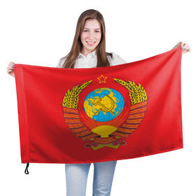 Флаг 3D с принтом Герб СССР в Кировске, 100% полиэстер | плотность ткани — 95 г/м2, размер — 67 х 109 см. Принт наносится с одной стороны | 9 мая | великая отечественная война | вов | война | георгиевская лента | герой | день победы | мир | победа | пролетарии всех стран | советский | союз | ссср