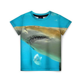 Детская футболка 3D с принтом Тигровая акула в Кировске, 100% гипоаллергенный полиэфир | прямой крой, круглый вырез горловины, длина до линии бедер, чуть спущенное плечо, ткань немного тянется | голубое море | океан | рыба