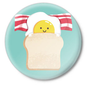 Значок с принтом Завтрак в Кировске,  металл | круглая форма, металлическая застежка в виде булавки | Тематика изображения на принте: бекон | еда | завтрак | обед | улыбка | хлеб | яичница | яйцо