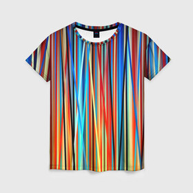 Женская футболка 3D с принтом Colored stripes в Кировске, 100% полиэфир ( синтетическое хлопкоподобное полотно) | прямой крой, круглый вырез горловины, длина до линии бедер | 3d | colored stripes | абстракция | другие | картинка | краски | линии | отблеск | полосы | прикольные | радуга | свет | цветные | яркие