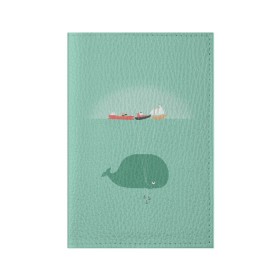 Обложка для паспорта матовая кожа с принтом Кит с корабликами в Кировске, натуральная матовая кожа | размер 19,3 х 13,7 см; прозрачные пластиковые крепления | Тематика изображения на принте: кит | корабли | лодки | море | океан | шарики | якорь | якоря