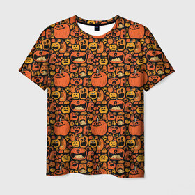 Мужская футболка 3D с принтом Тыквы Хэллоуин в Кировске, 100% полиэфир | прямой крой, круглый вырез горловины, длина до линии бедер | Тематика изображения на принте: крик | монстры | овощи | праздник | тыква | хэллоуин