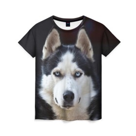 Женская футболка 3D с принтом Хаски в Кировске, 100% полиэфир ( синтетическое хлопкоподобное полотно) | прямой крой, круглый вырез горловины, длина до линии бедер | dog | лабрадор | мопс | пес | собака | такса | хаски | щеночек