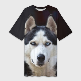 Платье-футболка 3D с принтом Хаски в Кировске,  |  | dog | лабрадор | мопс | пес | собака | такса | хаски | щеночек