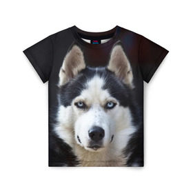 Детская футболка 3D с принтом Хаски в Кировске, 100% гипоаллергенный полиэфир | прямой крой, круглый вырез горловины, длина до линии бедер, чуть спущенное плечо, ткань немного тянется | dog | лабрадор | мопс | пес | собака | такса | хаски | щеночек