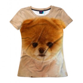 Женская футболка 3D с принтом Пушистик в Кировске, 100% полиэфир ( синтетическое хлопкоподобное полотно) | прямой крой, круглый вырез горловины, длина до линии бедер | dog | пес | померанский | собака | шпиц | щеночек